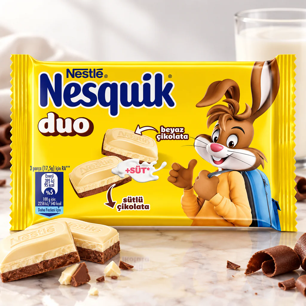 Шоколад Nesquik Duo белый и молочный шоколад 70г 1/6 (Турция)