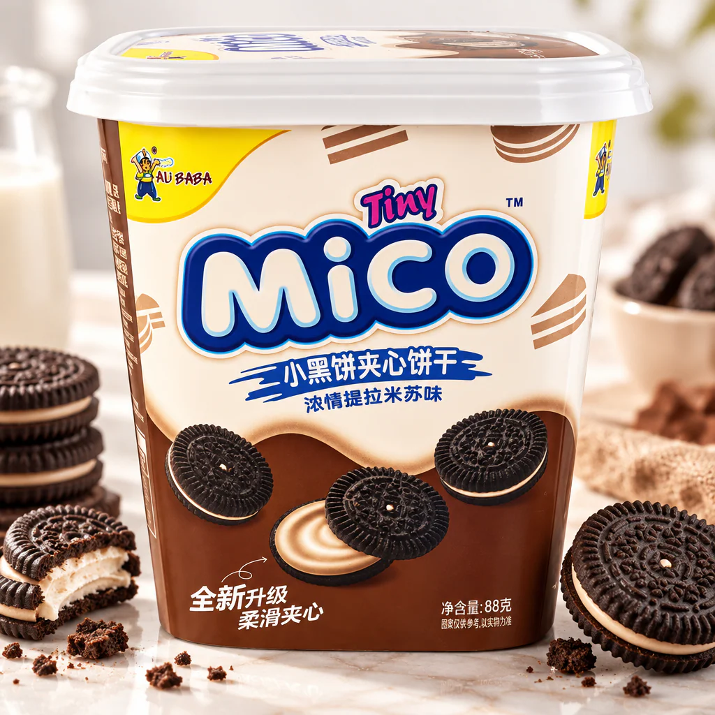 Печенье Tiny Mico Small Black Sandwich Love Tiramisu со вкусом тирамису 88г 1/36