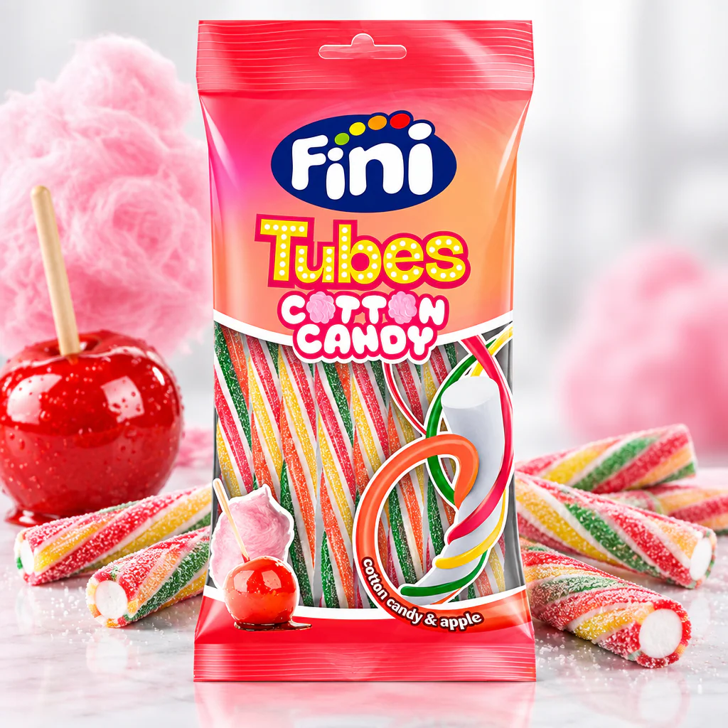 Мармелад жевательный Fini Cotton Candy&Apple Tubes "Палочки" сладкая вата и яблоко 80г 1/12