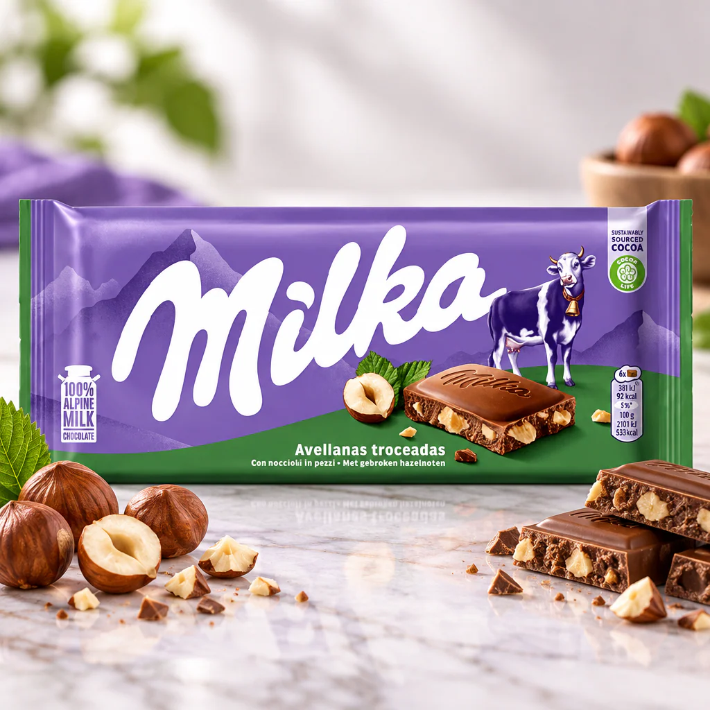 Шоколад молочный Milka Hazelnuts с дробленным фундуком 90г 1/24 (Германия)