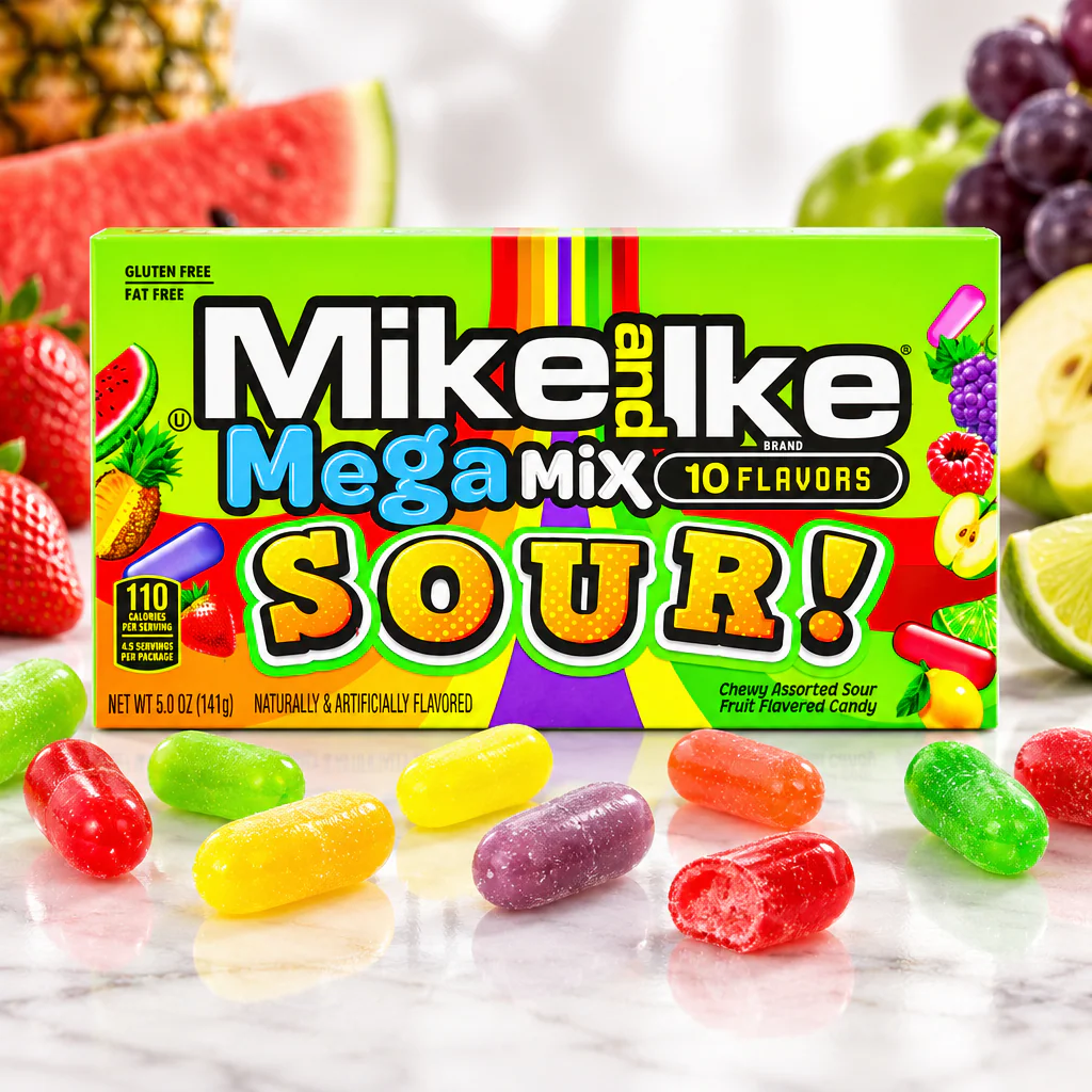 Конфеты жевательные кислые Mike and Ike Mega Sour Mix мега микс 120г 1/12 (США)