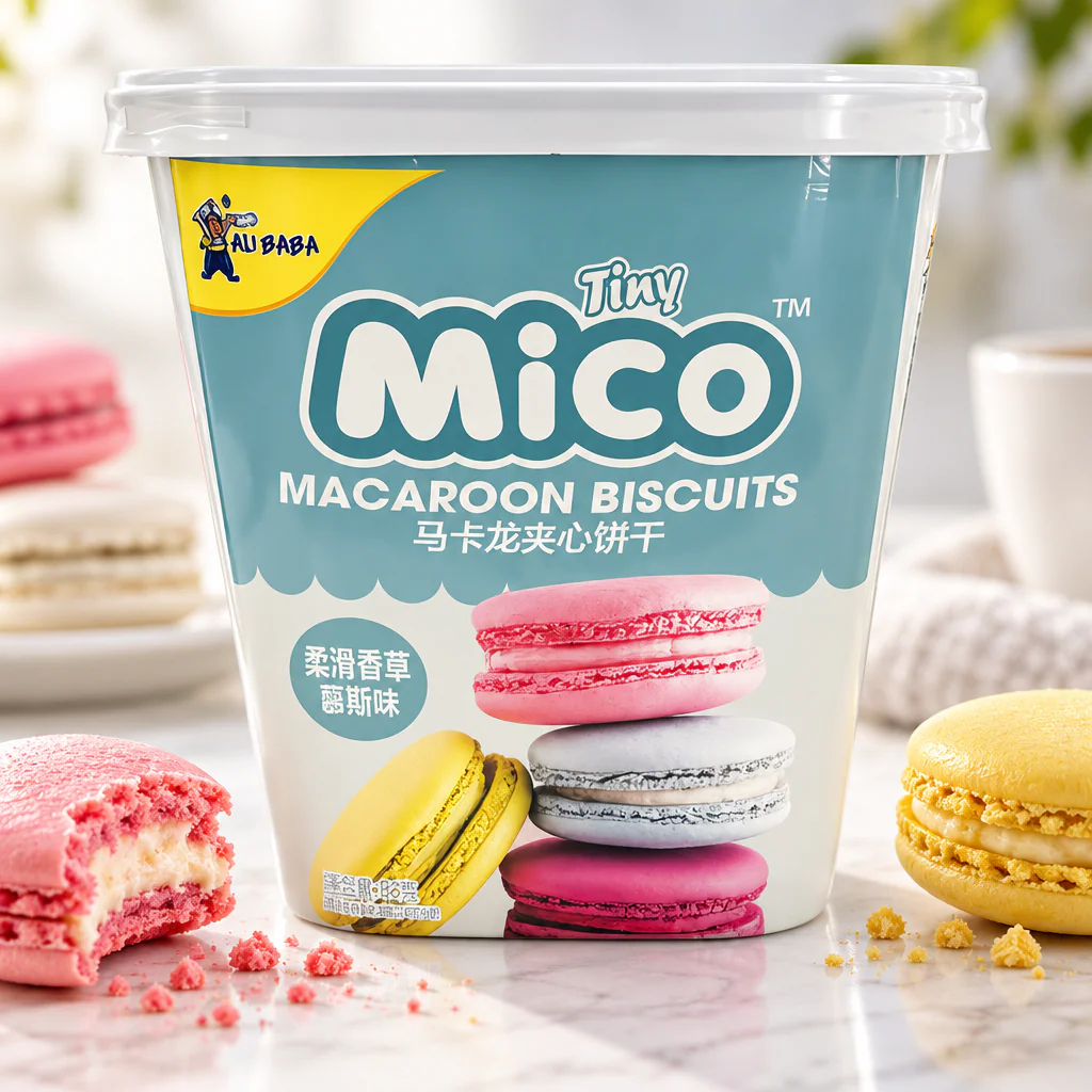 Печенье-макаруны Tiny Mico Macaron Sandwich Smooth Vanilla Mousse со вкусом ванильного мусса 88г 1/36 (Китай)