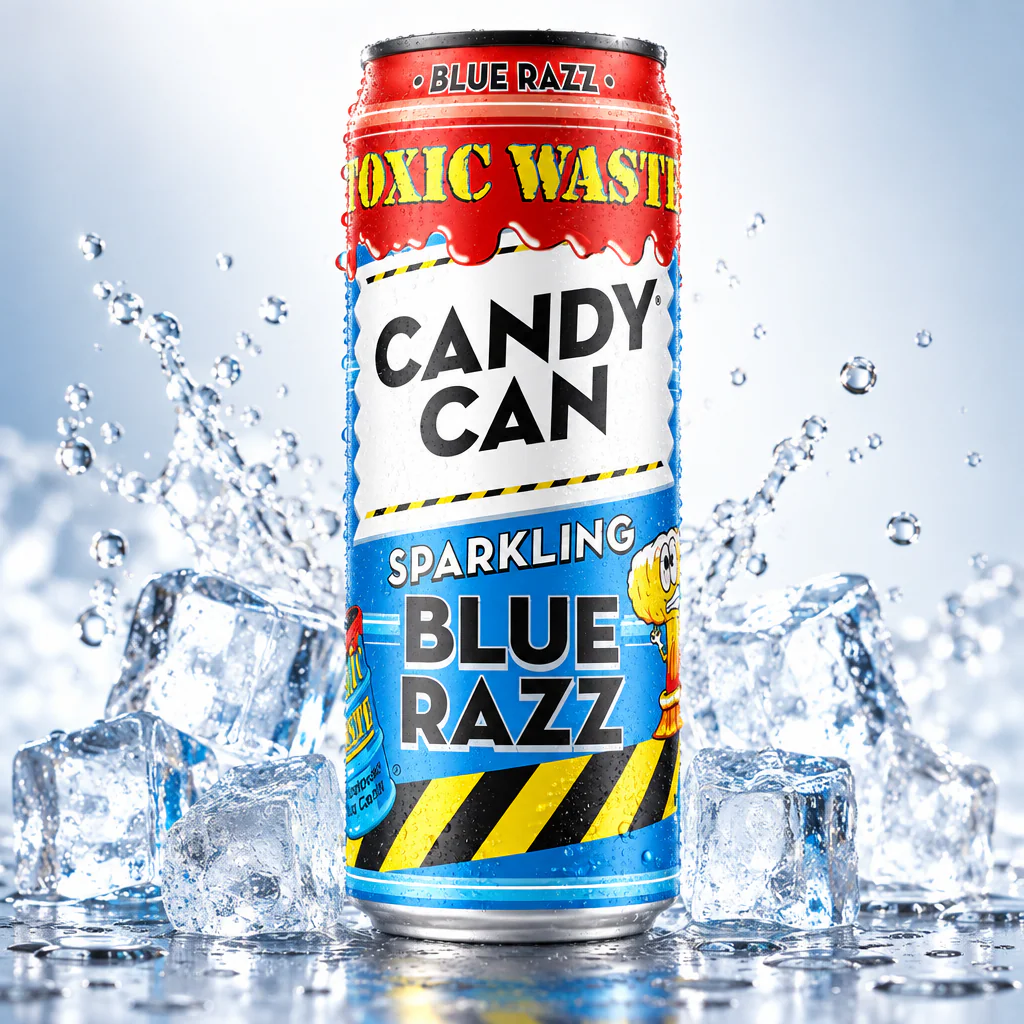 Напиток газированный Candy Can & Toxic Waste Blue Razz cо вкусом яблока без сахара 330мл 1/12 (Нидерланды)