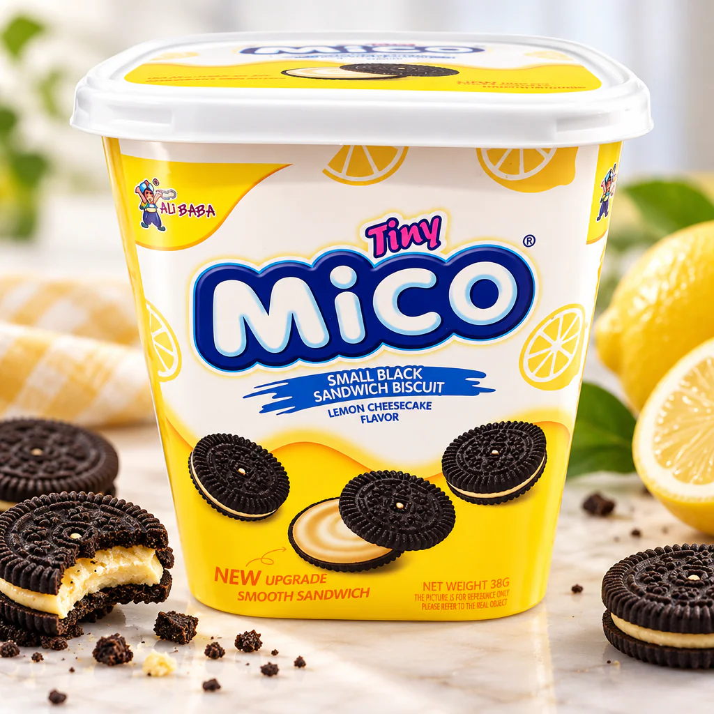 Печенье Tiny Mico Small Black Sandwich Lemon Cheesecake со вкусом лимонного чизкейка 88г 1/36