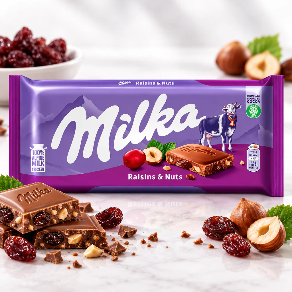 Шоколад молочный Milka Raisin&Nuts 90г 1/23 (Германия)