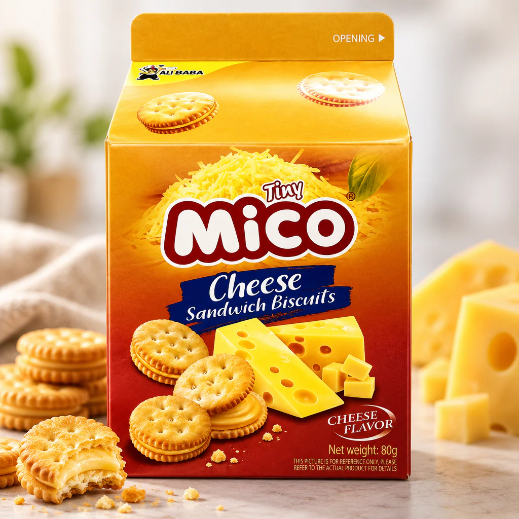 Печенье Tiny Mico Cheese Sandwich Biscuits со вкусом сыра 80г (жёлтый) 1/24(Китай)