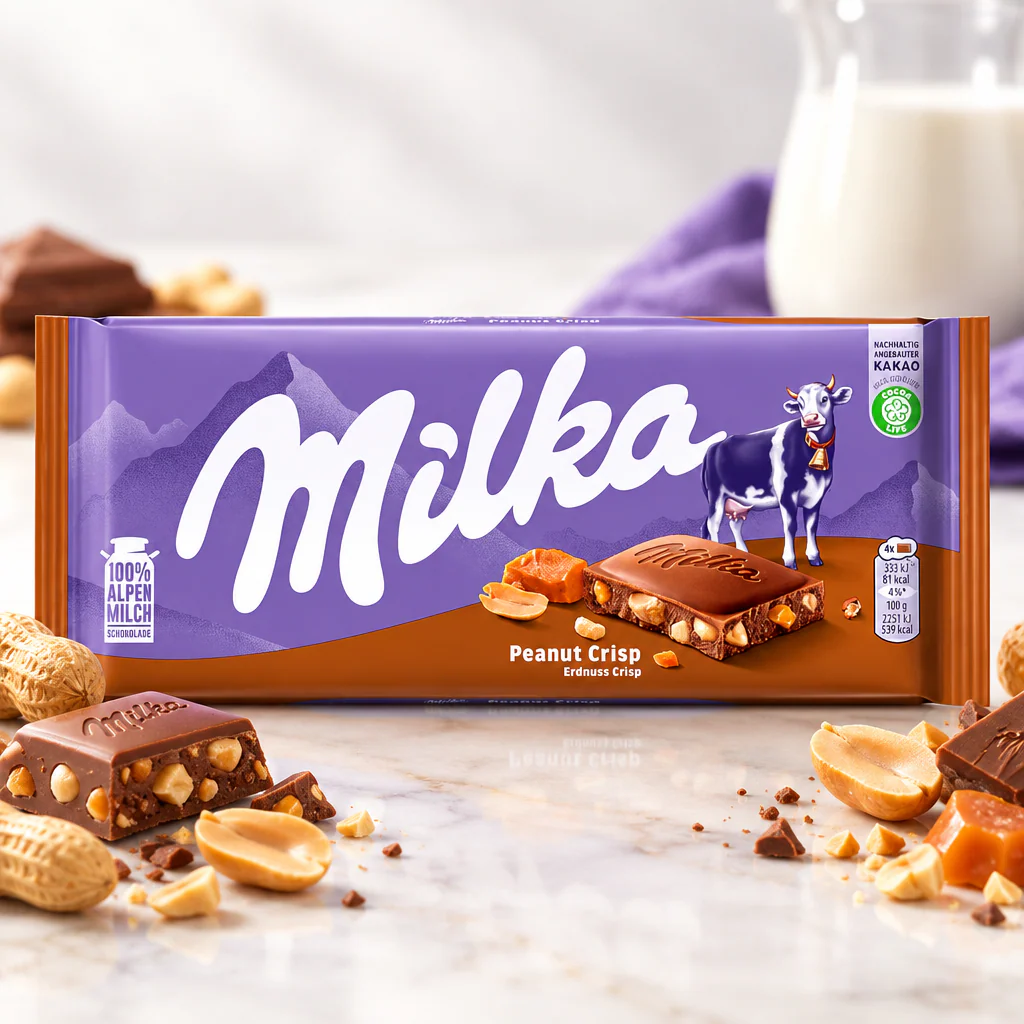Шоколад молочный Milka Peanut Crispy Caramel 90г 1/24 (Германия)