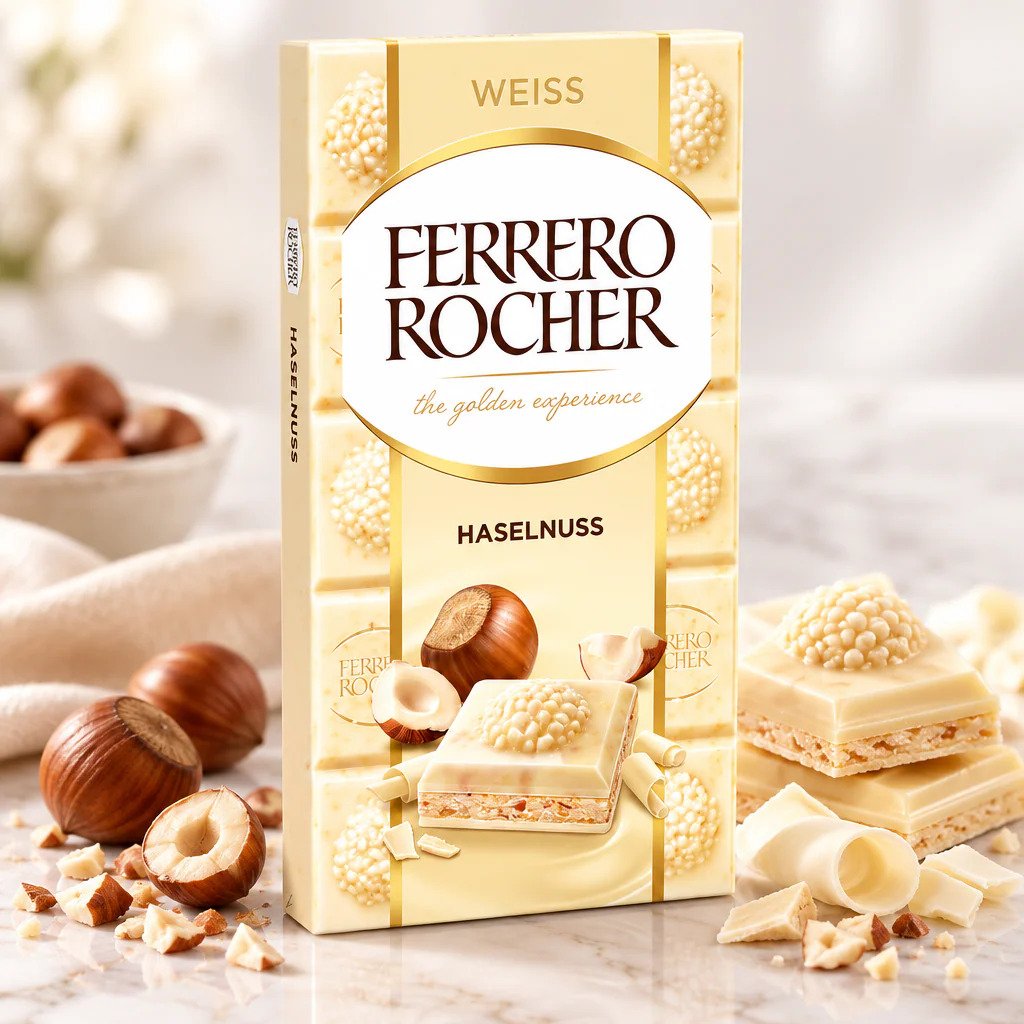 Шоколад белый Ferrero Rocher White Weiss Haselnuss с фундуком 90г 1/8  (Германия)