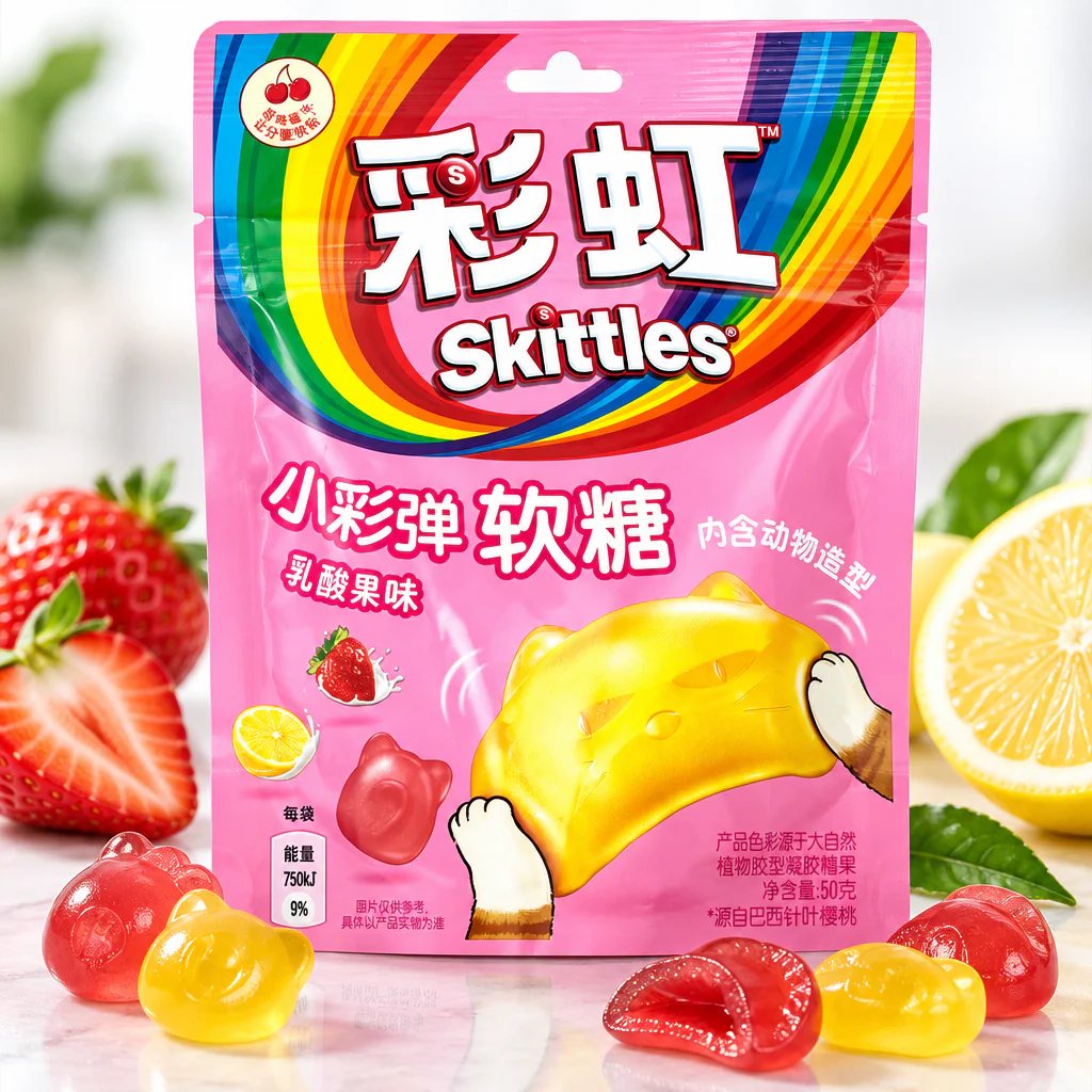 Жевательный мармелад Skittles Mixed Fruit Jelly Drops со вкусом фруктов и молоком (розовый) 50г 1/8