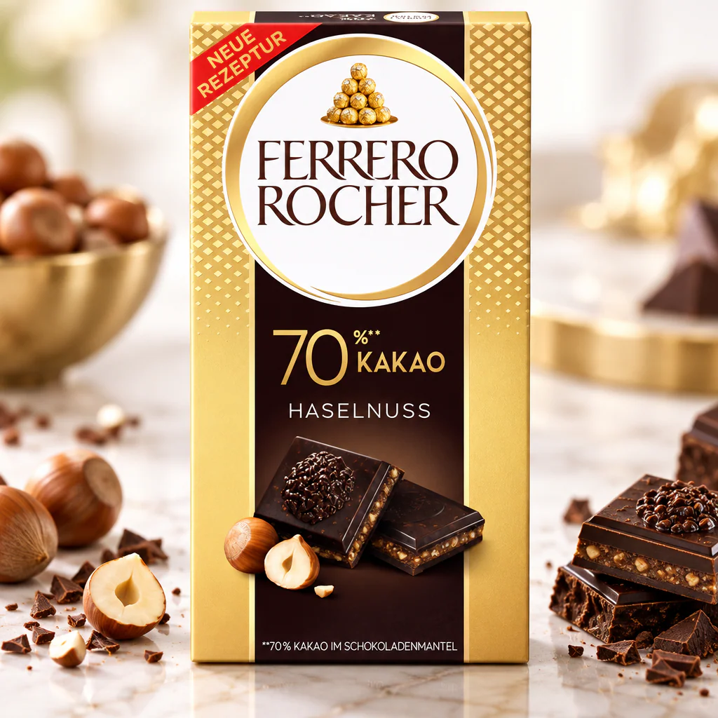 Шоколад Ferrero Rocher DARK Cocoa Hazelnut 70% kakao с кусочками фундука 90г 1/8 (Германия)