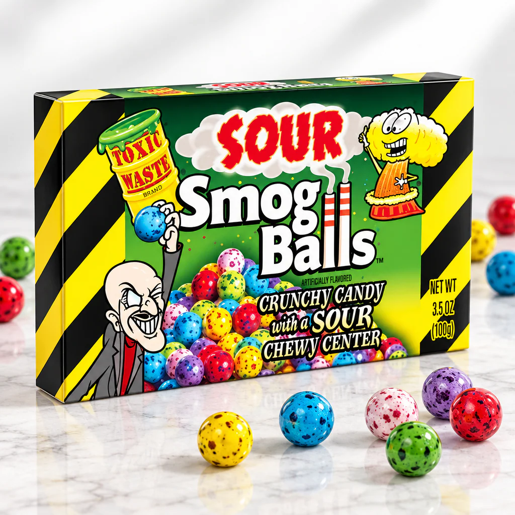 Конфеты кислые в виде шариков Toxic Waste Sour Smog Balls 85г (картон) 1/12 (Пакистан)