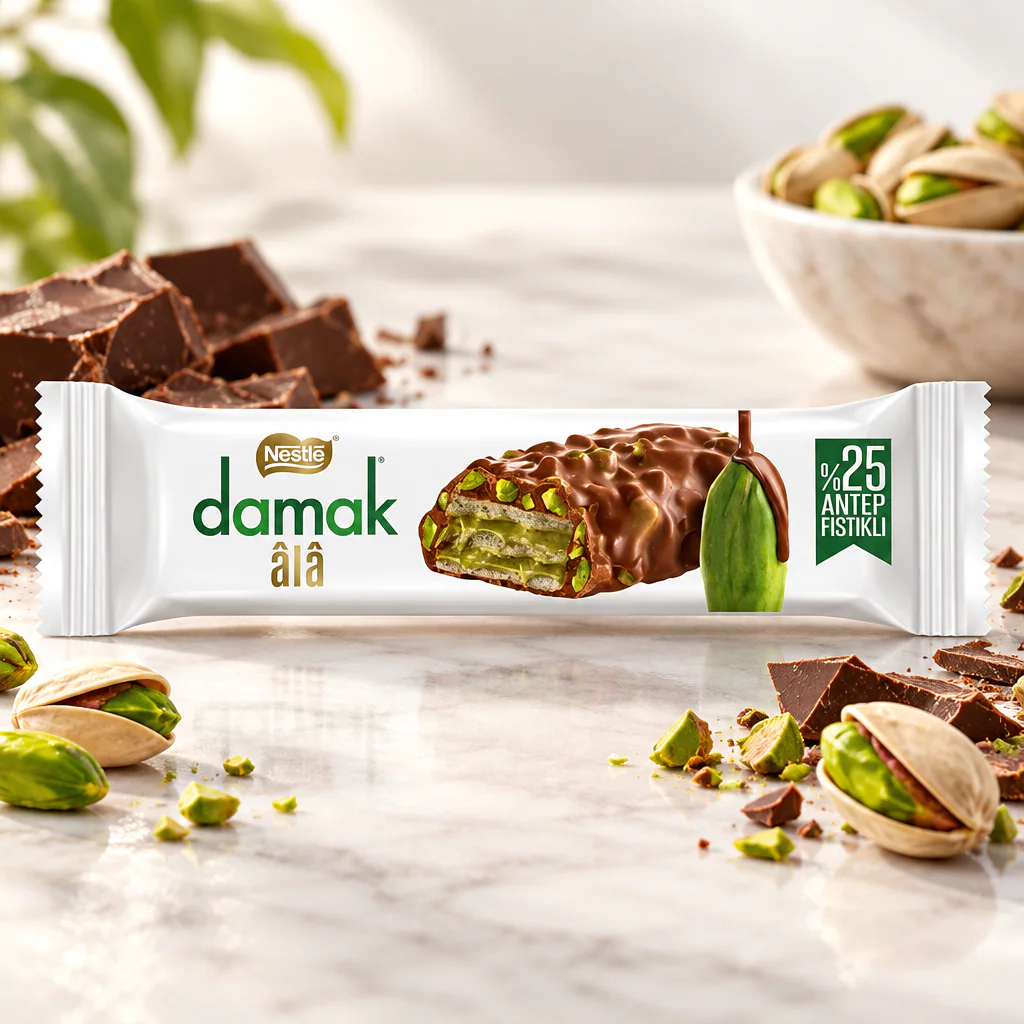 Вафельный батончик Nestle Damak с фисташками в молочном шоколаде 30г 1/12 (Турция)