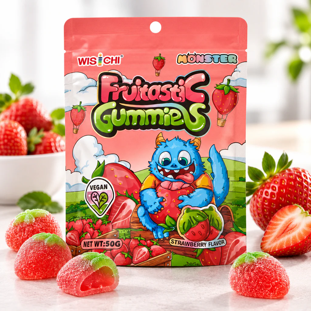 Жевательные конфеты Wisichi PeStraeberryach Pectin Candy со вкусом клубники 50г 1/10 (Китай)