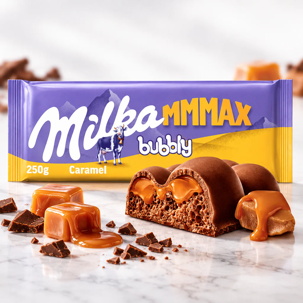 Шоколад молочный Milka MMMAX Bubbly Caramel 250г 1/10 (Польша)